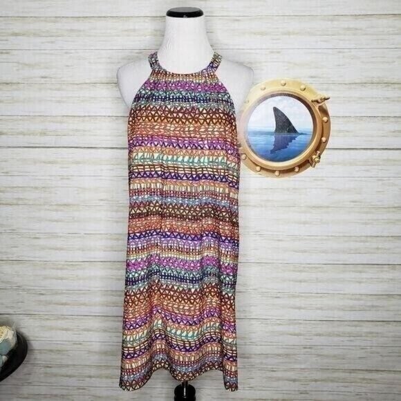 CeCe by Cynthia Steffe halter dress colorful high neck loose fit size 10 NEW - Picture 2 of 13